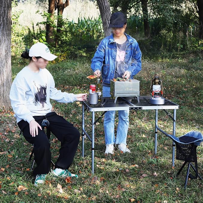 REDCAMP 36x24 Folding Grill Table for Outside, Lightweight Portable Metal Aluminum Outdoor Grill Table with Adjustable Height Legs, Great for Camping Picnic Cooking BBQ, Silver 3ft