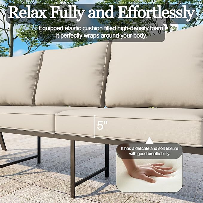 11 Pieces Patio Conversation Sets, All-Weather Metal Swivel Rocking Chairs with Rope Furniture Set, Outdoor Sofa Couch for Deck, Porch, Garden, Backyard, Poolside (Beige Cushions)
