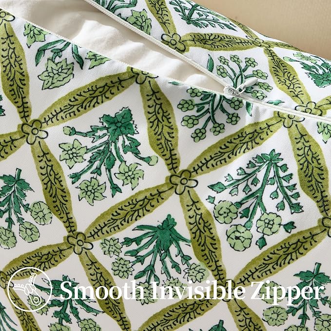 Allorry Floral Outdoor Pillow Covers 18x18 Green Outdoor Waterproof Decor | Set of 2 Vintage Floral Block Print Pillow Cover,Farmhouse Boho Decorative for Spring Summer Outdoor Sofa Bedroom Decor