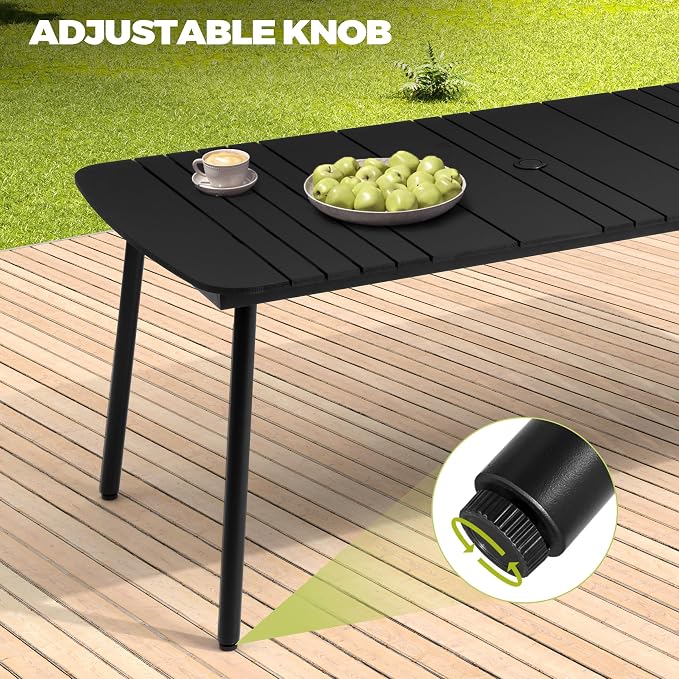 Crestlive Products Outdoor Dining Table for 6, 70In Aluminum Patio Table with Umbrella Hole Weather Resistant Rectangle OutsideTables for Garden Lawn, Black