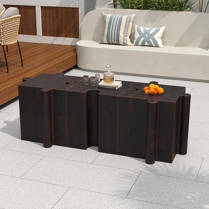 Christopher Knight Home Daton Interlocking Puzzle Outdoor Side Table, Lightweight Concrete Patio Coffee Table, Convex Edge MGO Modular End Table, Creative Set Up for Indoor&Outdoor Use, Copper