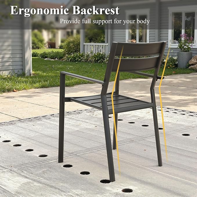 Small Patio Dining Set for 2, 18.5" Round Outdoor Side Table and Stackable Patio Dining Chairs Outdoor Furniture for Garden Deck Backyard, Black Table and Black Chairs