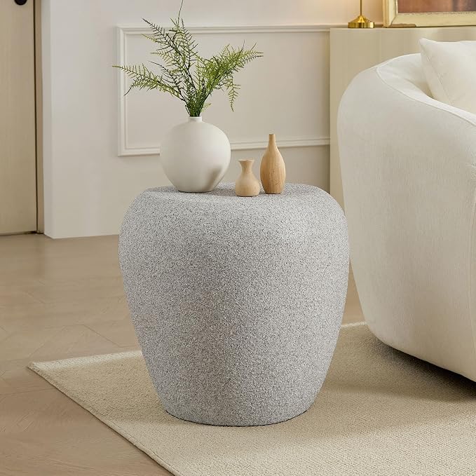 19.29" Irregular Fiberglass Outdoor Side Table, Durable Small Drink Table for Small Spaces, Scratch-Resistant & Waterproof End Table for Living Room, Apartment, Office, Beige