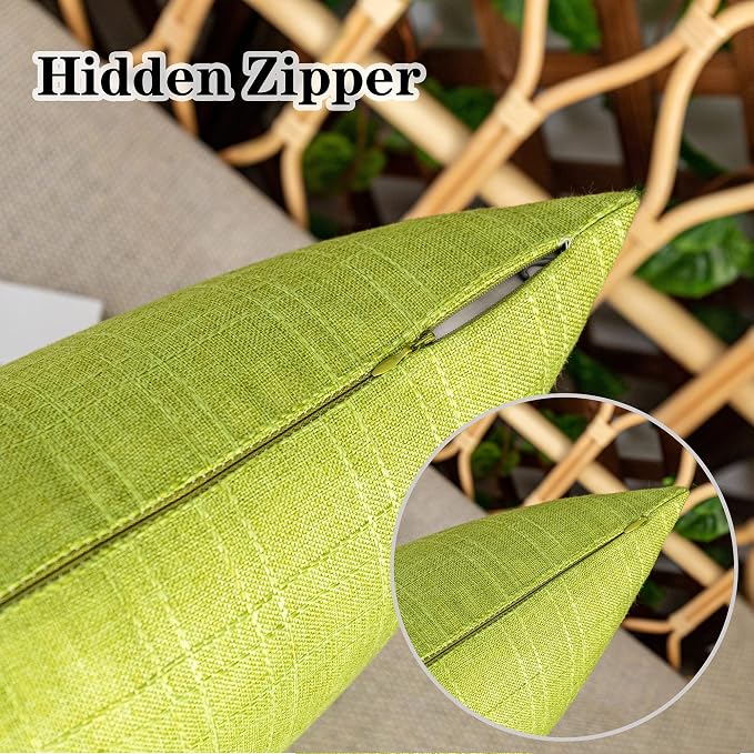 Kevin Textile Outdoor Waterproof 16”x16” Pillow Covers 2 Pack, Green | Water Resistant, Soft Faux Linen-cotton Yarn-dyed Woven Texture Throw Pillow Covers for Tent Patio Garden Couch Sofa