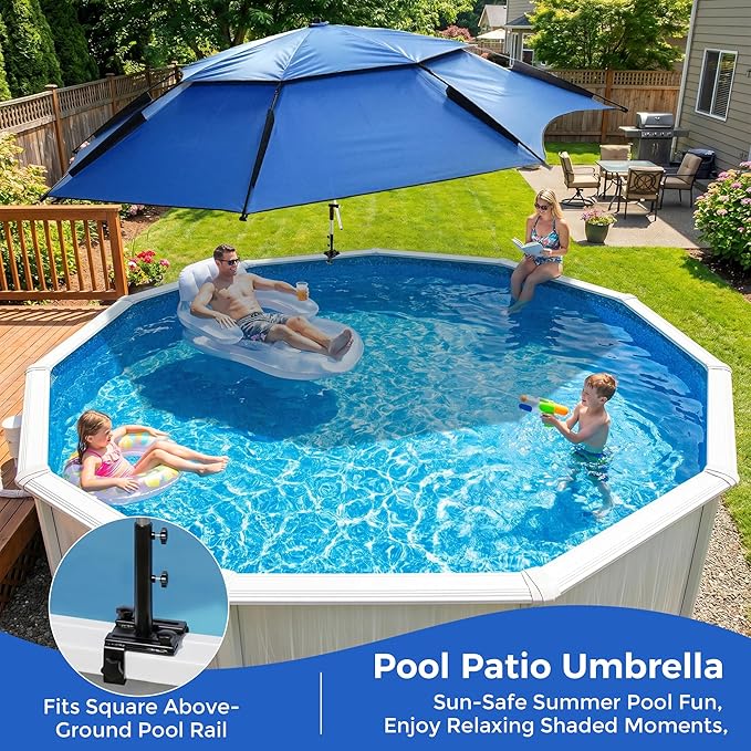 Extra Large Above Ground Pool Umbrella, Portable Outdoor Patio Umbrella for Pool 360° Adjustable Sun-Resistant Pool Shade Umbrella, 7.5ft Swimming Pool Accessories for Fishing Beach Camping