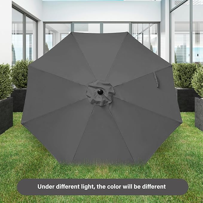 Simple Deluxe 9FT Outdoor Patio Umbrella Table Market Umbrella with Push Button Tilt and Crank and 50lbs Base Stand, for Garden, Lawn, Deck, Backyard, Pool, Grey