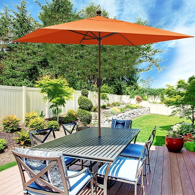 EliteShade USA 10-Year-Non-Fading 6.5x10Ft Rectangular Market Patio Umbrella, UPF 50+ UV Protection Performance Sun Umbrella, Heavy Duty Commercial Grade Outdoor Table Umbrella with Crank, Windproof Vented Top for Garden, Pool, Deck and Outdoor Playset...