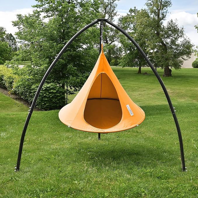 Single Cacoon Hanging Chair – Cozy Indoor/Outdoor Hammock with Polyester Canvas, 440 lb Capacity, Includes 18ft Rope & Carabiner (Nectarine)