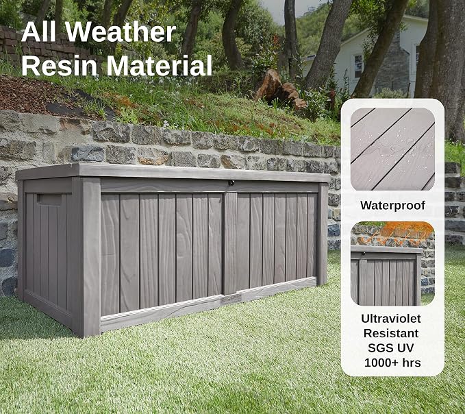 EAST OAK 120 Gallon Deck Box & 60 Gallon Deck Box, Outdoor Storage Box with Padlock for Patio Furniture, Patio Cushions, Gardening Tools, Pool Supplies, Waterproof and UV Resistant Resin, Grey