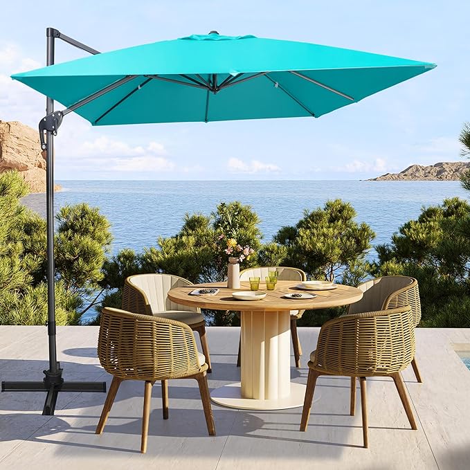 Sunnyglade 10x10Ft Cantilever Patio Umbrella Square 360° Rotation & Integrated Tilting System Offset Umbrella with 8 Sturdy Ribs, Fade-resistant & Waterproof for Garden Backyard Poolside Deck