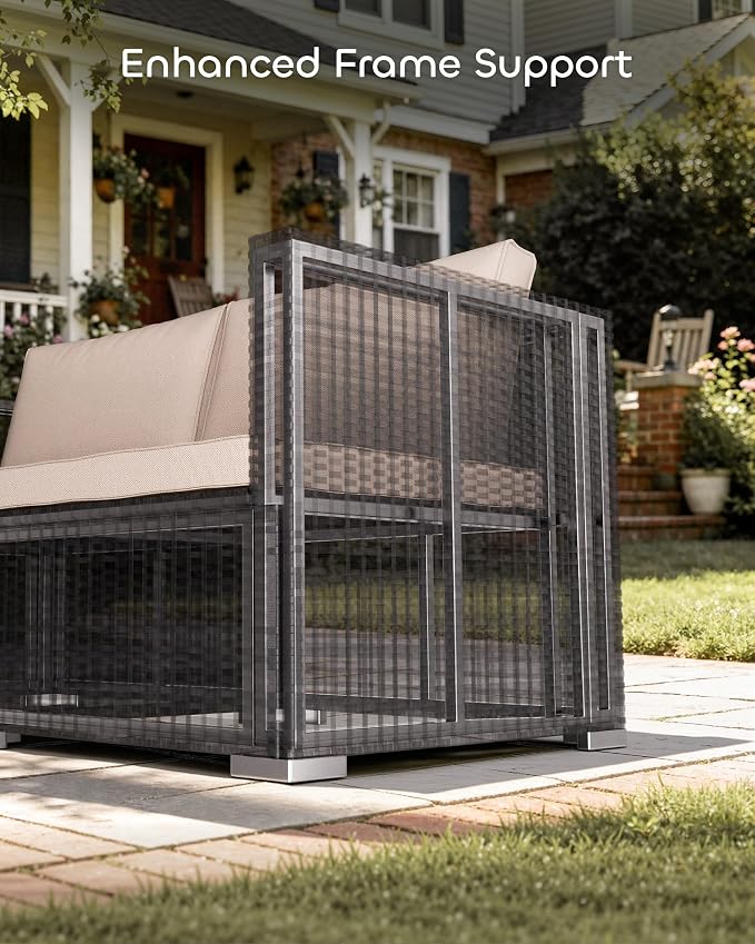 Skyfish Patio Furniture Set - Wide Armrests - All-Weather 5 Piece Outdoor Wicker Sectional Couch with Chaise Lounge,Couch Conversation Set, PE Rattan Sofa for Backyard Porch Poolside Black/Khaki