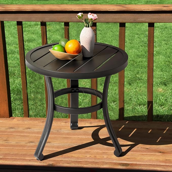 NUU GARDEN 20-Inch Outdoor Metal Side Table, Weather-Resistant Patio End Table, Small Patio Bistro Table for Balcony, Porch, Deck, Poolside, Black