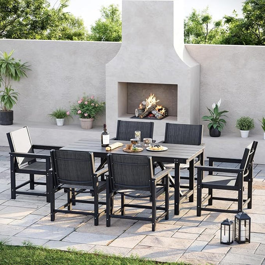 Amopatio Outdoor HDPE Dining Chairs Set of 6 All-Weather Patio Chairs with Textilene Backrest Heavy Duty for Porch Backyard Deck Lawn Garden, Black