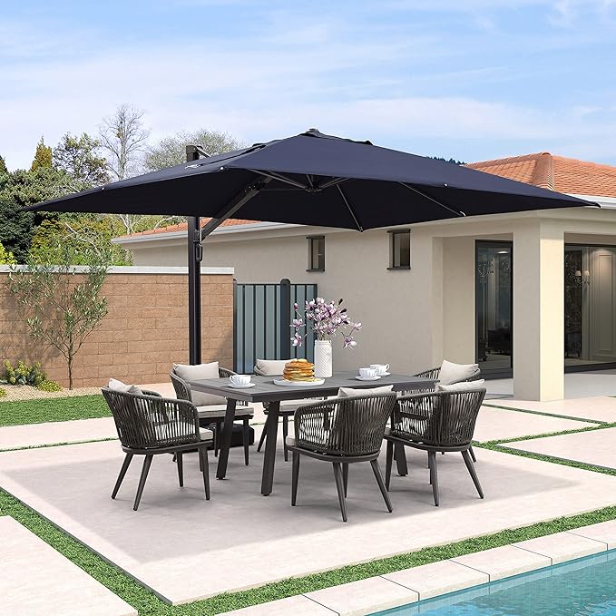 PURPLE LEAF 9' X 12' Rectangle Patio Umbrella Large Cantilever Outdoor Aluminum Offset Umbrella with 360-degree Rotation for Garden Deck Backyard Pool, Navy Blue