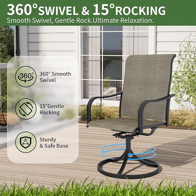 Anmutig 5 Pieces Outdoor Patio Dining Set, 48" Round Outdoor Dining Table with Umbrella Hole & 4 Swivel Textilene Dining Chairs for Backyard Bistro Outdoor Furniture Set Tan Grey