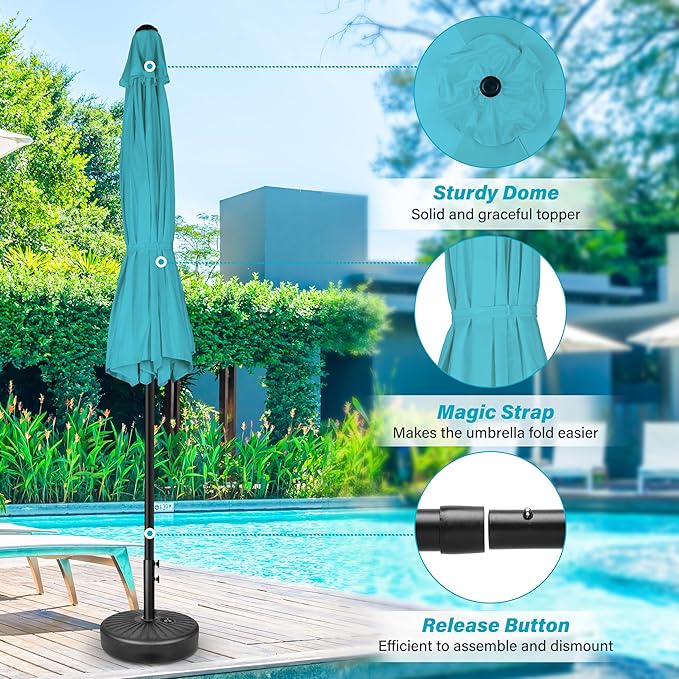 HealSmart 7.5ft Patio Umbrella with Push Button Tilt/Crank, Outdoor Table Market Yard Umbrella, 6 Sturdy Ribs for Garden, Deck, Backyard, Pool