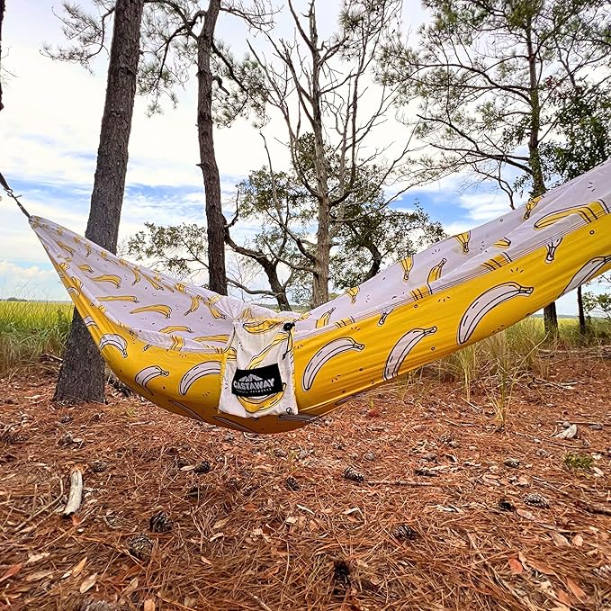 Castaway Travel Hammocks Double Banana Camping Hammock with 2 Tree Straps, Triple Stitched Durable Nylon Material, Compact Design for Backpacking, Travel, Beach, Backyard, Patio, Hiking