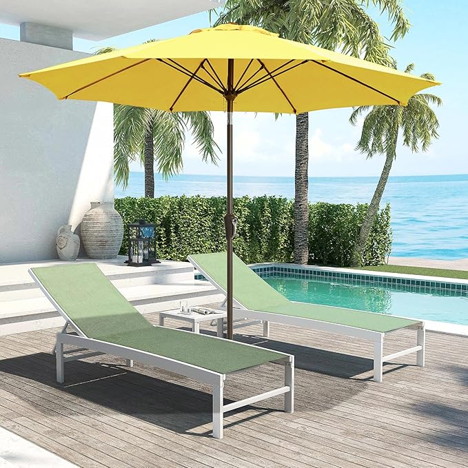 LOUNZY 9FT Large Outdoor Patio Umbrella Table Umbrella-UV Resistant,Easy Push Button Tilt and Crank,8 Sturdy Fiberglass Ribs Pool Umbrella for Patio,Backyard,Deck,Yard,Market