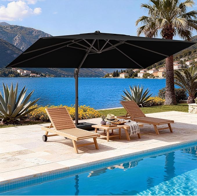 9' X 12' Cantilever Patio Umbrella Rectangle Outdoor Umbrella, 6-Level Tilt & 360° Rotation Offset Umbrella for Garden, Deck, Pool (Black)