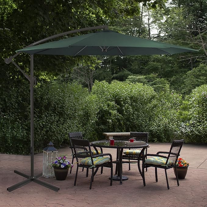 Northlight 10ft Offset Outdoor Patio Umbrella with Hand Crank, Hunter Green
