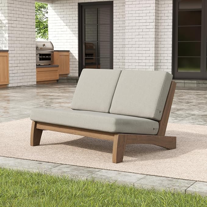 Pia Ricoo 4 Piece Patio Furniture Sets, Outdoor Loveseat Sofa Set with 2 Chairs & Coffee Table, Patio Conversation Set for Backyard, Deck, Lawn, Light Camel