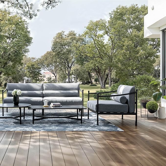HERA'S HOUSE Patio Furniture Set, All Weather 5 Pieces Metal Outdoor Conversation Set with Sofa,Chairs and Coffee Table for Lawn, Garden, Backyard, Modern Outdoor Conversation Set for Deck
