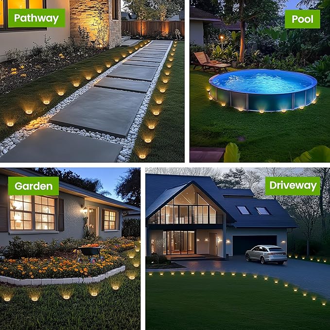PATIOWIN Mini Solar Ground Lights, 12 Pack Solar Garden Lights, Solar Powered Pathway Lights Warterproof, Outdoor Lights for Driveway, Walkway, Backyard, Patio (Warm White)