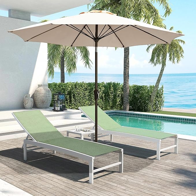 LOUNZY 9FT Large Outdoor Patio Umbrella Table Umbrella-UV Resistant,Easy Push Button Tilt and Crank,8 Sturdy Fiberglass Ribs Pool Umbrella for Patio,Backyard,Deck,Yard,Market