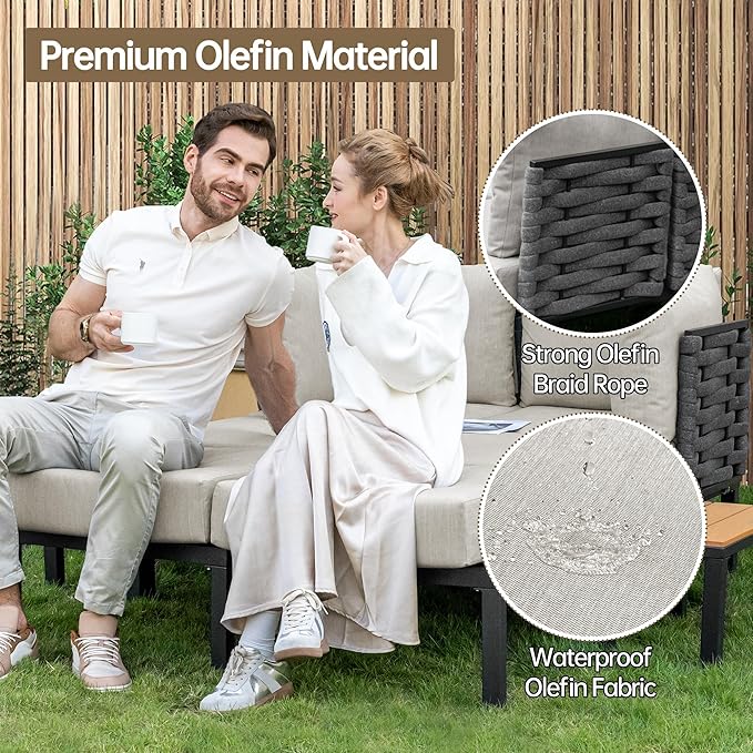 PIZZELLO 12 Pieces Outdoor Patio Furniture w/ 6" Thick Cushion, U-Shaped Sofa Set, All Weather Sectional Conversation Modular Couch for Garden, Deck, Lawn