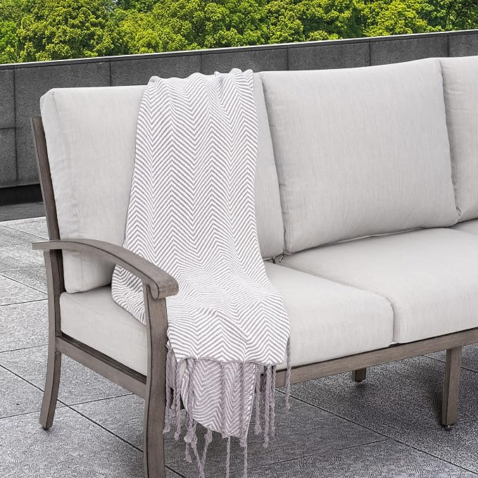HAPPATIO 5 Piece Aluminum Patio Furniture Set, 7-Person Outdoor Swivel Chairs, Loveseat and 3-Seat Sofa, All-Weather Outdoor Sectional Sofa with Comfortable Cushions and Coffee Table(Gray)
