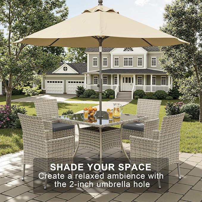 15-Piece Patio Dining Set, Patio Furniture Set with Square Tempered Glass Table & 12 Wicker Chairs, Expandable Design for Larger Groups, Outdoor Furniture for Backyard, Deck, Garden, Grey