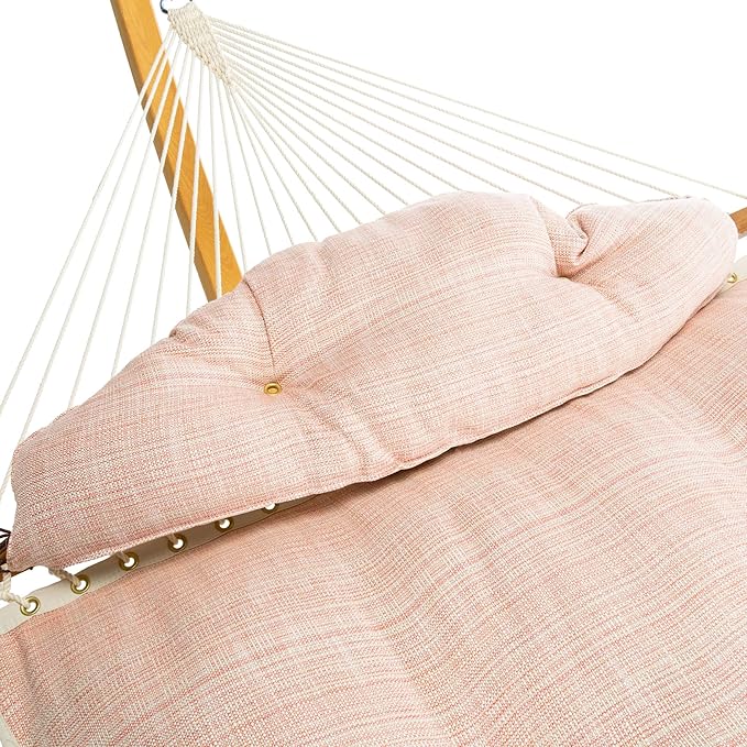Original Pawleys Island Large Lansinger Flamingo Tufted Hammock with Detachable Pillow – 13 ft. x 55 in., 450 lb Capacity, Oak Spreader Bar, Handcrafted in The USA