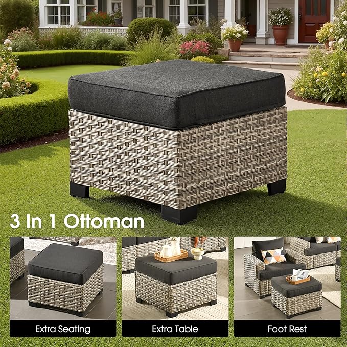 Outdoor Sectional Patio Furniture Set,7 Pieces All Weather Rattan Wicker Conversation Sets,Out Door Furniture with Ottoman Single Chair,Black
