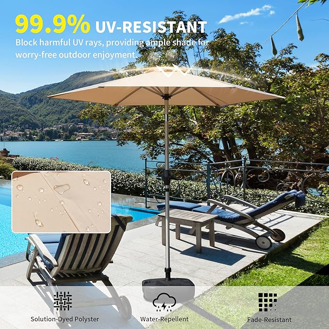 Domi 7.5FT Patio Umbrella, Outdoor Table Umbrella with Aluminum Pole, UV Protection Waterproof Market Sun Umbrella with Push Button Tilt and Crank for Garden, Deck, Backyard, Pool (Beige)