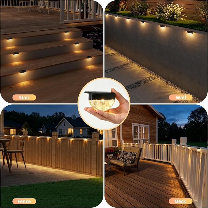 VOLISUN 12 Pack Solar Deck Lights Outdoor, Warm White LED Solar Step Lights for Outside, Waterproof Fence Light for Patio, Deck, Stairs, Yard, Pool and Porch (Black)