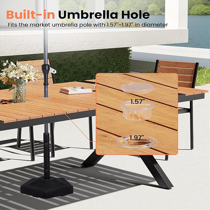 Pellebant 13 Piece Patio Table and Chairs Set for 12, Aluminum Outdoor Dining Set with Umbrella Hole, Stackable Dining Chairs & 118" Dining Table, Brown