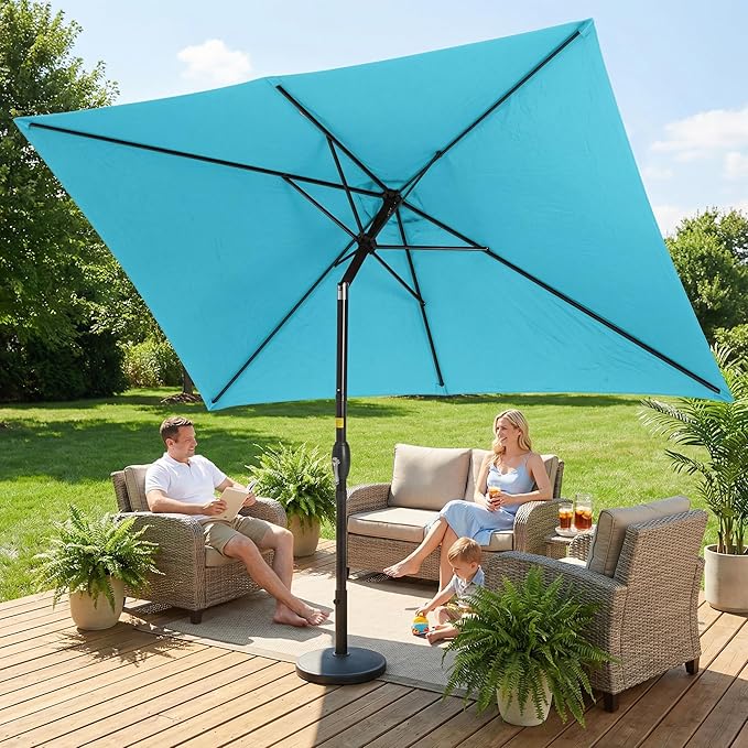 Wisteria Lane 6.5' x 10' Patio Umbrella, Rectangular Patio Umbrella, Metal Pole Square Outdoor Umbrella with Crank and Push Button Tilt, Large Outdoor Umbrella with Polyester Canopy