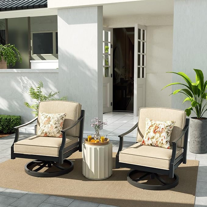 PEAK HOME FURNISHINGS Tamarin Outdoor Swivel Conversation Chairs in Bronze Aluminum, Set of 2