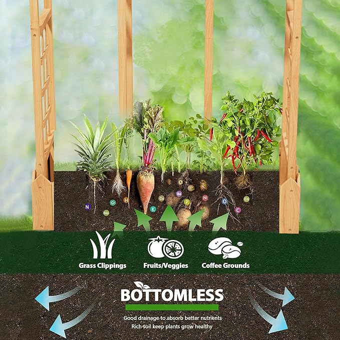 Raised Garden Beds with Arch Trellis Outdoor, Wooden Planter Boxes with Hanging Roof, Side Trellis Patio Wooden Flower Pots for Vines Climbing Vegetables Plants(Wood5)