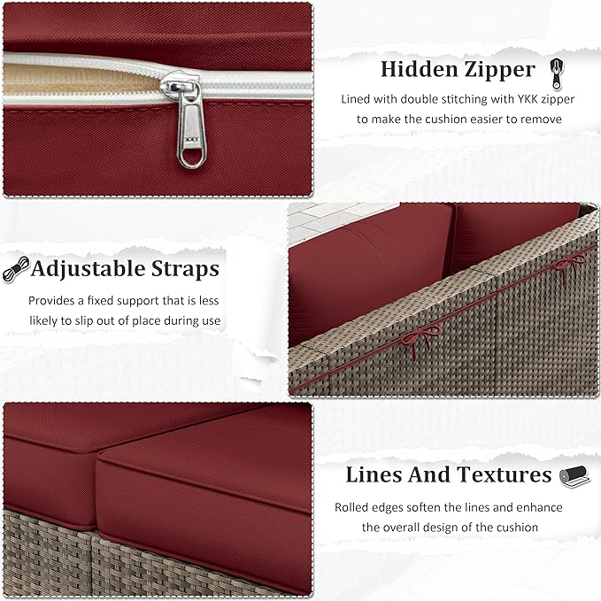 Outdoor Furniture Replacement Cushions, 5" Foam Foam High-Density, Fits 6-seat Sectional Rattan Conversation Set, 14 Piece Patio Water-Resistant Replacement Sofa Cushions, Liner&Cover