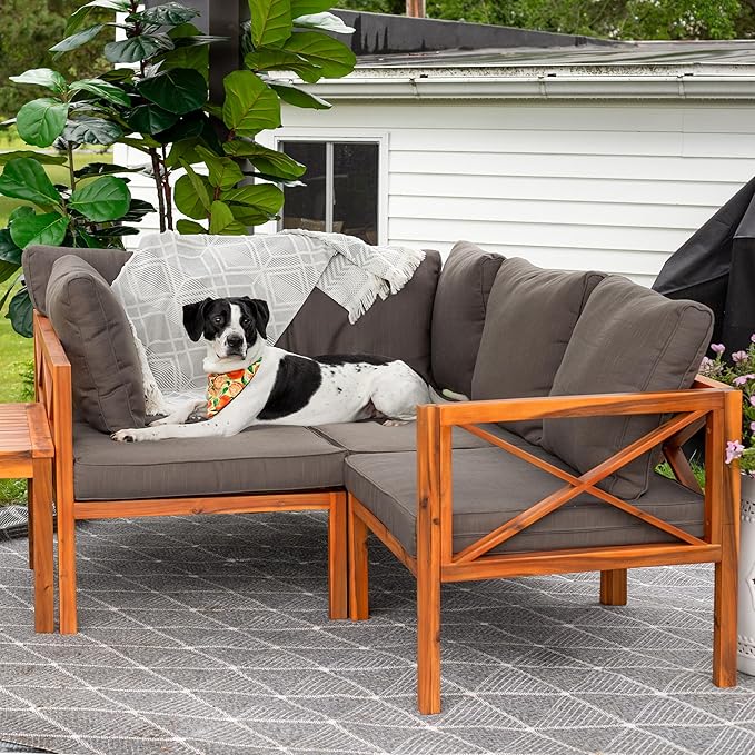 Sunnydaze 4-Piece Acacia Wood Patio Furniture Set - Edisto Outdoor Conversation Set - Wood Outdoor Furniture - Natural Gray