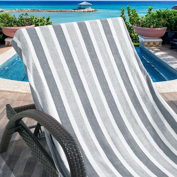 Lounge Chaise Chair Towel Cover,Pack of 2, Ultra Plush & Absorbent Micro Fleece Towel Cover for Pool,Beach,Outdoor(Garden, Courtyard)| Faster Drying, Non-Slip,2 Side Pockets | 85" x 30"-Gray