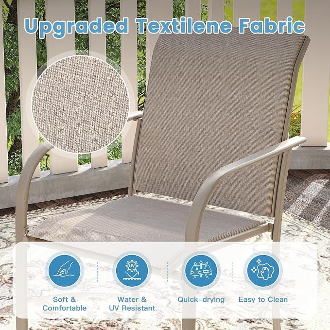 DIFY 11 Pieces Outdoor Patio Dining Set for 10, 63" Grey Wood-Like Round Metal Patio Table and 10 Sandshell Stackable Textilene Patio Chairs, Outdoor Table and Chairs for Backyard Garden Poolside