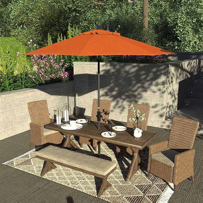 California Umbrella 9' Rd. Crank Lift, Collar Tilt, Aluminum Pole, Fiberglass Rib Patio Umbrella, Hammertone Grey Finish, Sunbrella Tangerine