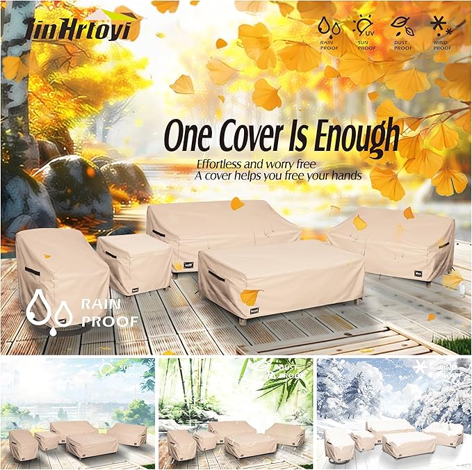 3-Seater Outdoor Couch Cover, 79Wx38Dx35H inches Outdoor Furniture Covers Waterproof,100% Waterproof Heavy Duty Patio Furniture Covers,Light Brown Minimalism Style Outdoor Sofa Cover