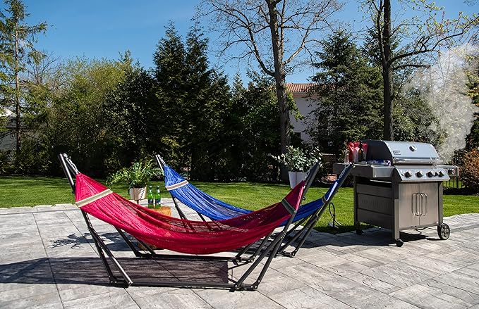 Best Home Fashion Hammock for 2 Persons with Collapsible Steel Stand 600 lbs Capacity- Portable Carrying Case, Adjustable, Perfect for Camping Beach Patio, EZ Daze Foldable Hammock with Stand- Navy
