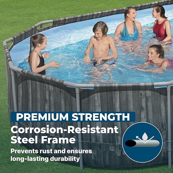 Bestway Power Steel 20’ x 12’ x 48” Above Ground Pool, Oval Metal Frame Outdoor Swimming Pool Set with Filter Pump, Ladder, and Cover