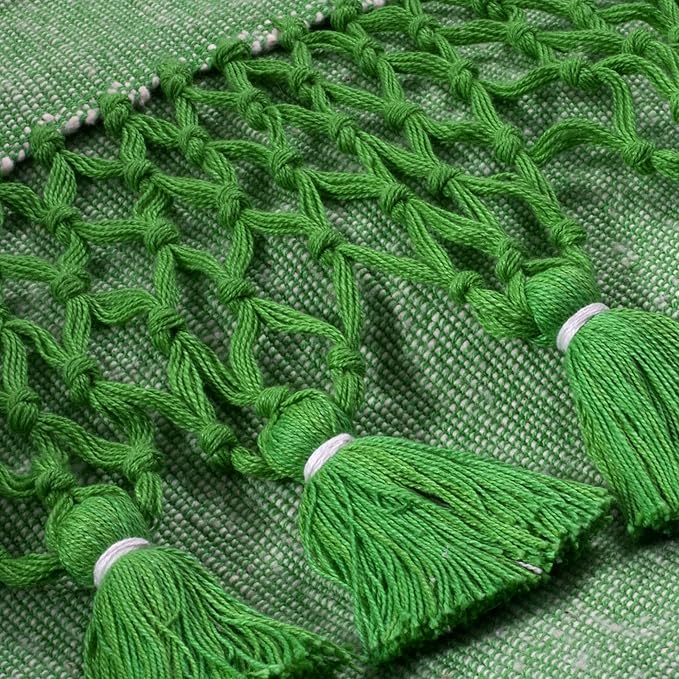 NOVICA Kelly Green Sustainable Cotton Hammock Swing Chair with Spreader Bar and Macrame Fringe, 'Take Me to The Forest'