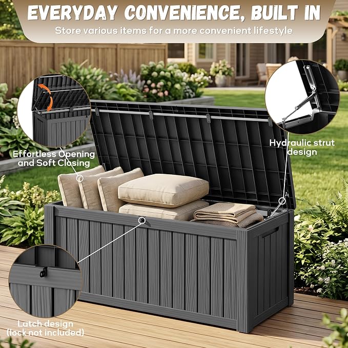 EasyUp 150 Gallon Deck Box Large Deck Box for Indoor and Outdoor,Waterproof Storage Boxs for Patio Furniture,Garden Tools,Cushions, Lockable and UV Resistant,Easy to Install(Black)
