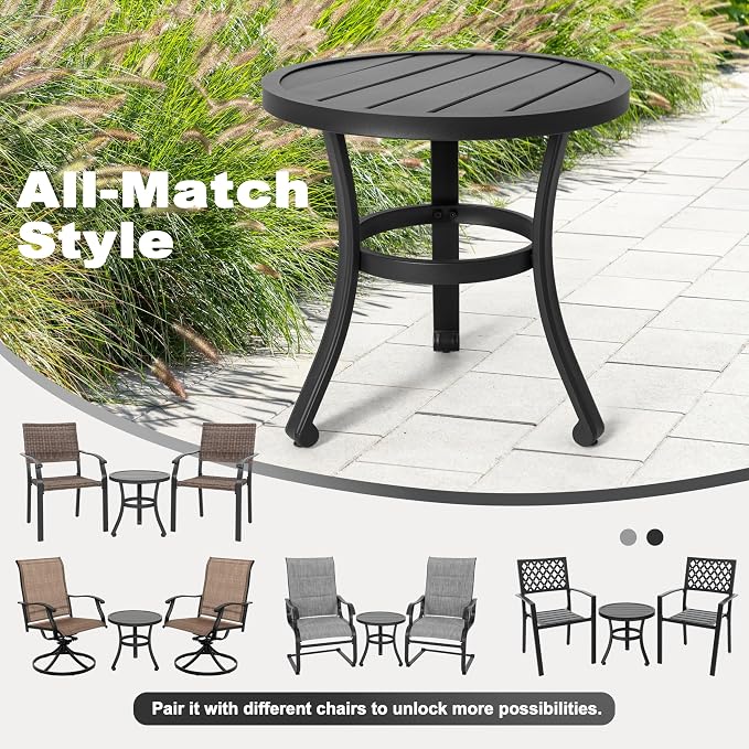 NUU GARDEN Metal Side Table, Weather Resistant 20" Patio Table, Outdoor Bistro Table, Outside End Table for Patio, Pool, Deck, Balcony, Porch, Outdoor or Indoor Use, Black